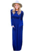 Sexy Blue Long Sleeve High Waist Maxi Jersey Dress